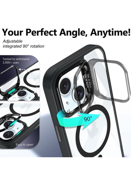 Iphone 15 Kılıf Standlı Mika Magsafe Hassas Butonlu Metal Tuşlu Kapak + Kamera Lens Camı Hediyeli Set modelleri