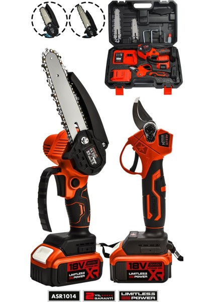 18V Çift Akülü Çelik Şanzıman Dal Budama Makası & Testeresi 2 Li Set