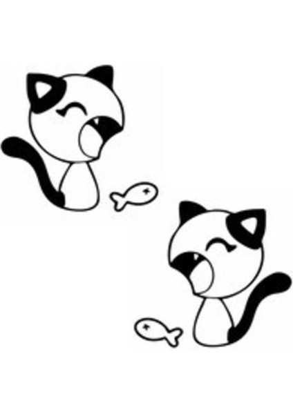 Kedi ve Balık Oto Motor Laptop Duvar Folyo Sticker 20 x 18