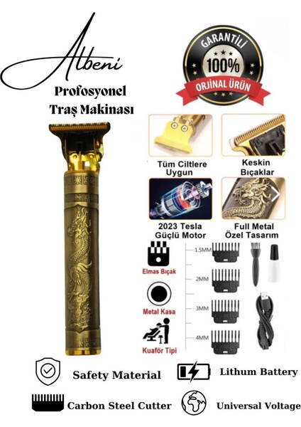 Altın Motifli Profesyonel Saç ve Sakal Kesim Makinesi, fiyatları