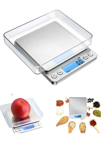 Dijital Hassas Tartı 3 kg Kapasite, 0.1 gr Hassasiyet Hazneli Mutfak ve Kuyumcu Terazisi