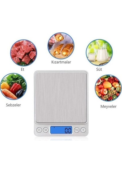Dijital Hassas Tartı 3 kg Kapasite, 0.1 gr Hassasiyet Hazneli Mutfak ve Kuyumcu Terazisi