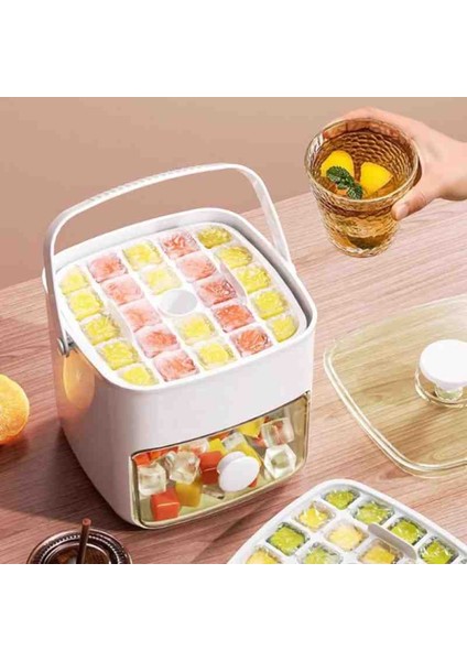Kapaklı Buz Kalıbı Seti + Şeffaf Saklama Haznesi - 24 Bölmeli Buz Kalıbı Pratik Kullanım fiyatları