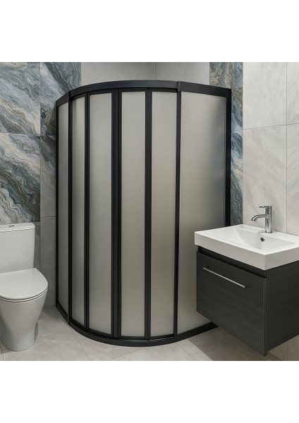 100X100 Oval Teknesiz Duşakabin Siyah Profil Mika Camlı