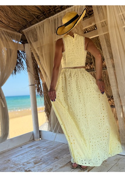 Kadın Sarı Güpür Etekli Takım fiyatları