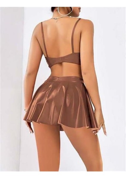 Markano Kahverengi Etekli Fantezi Deri Şık Elbise fiyatları