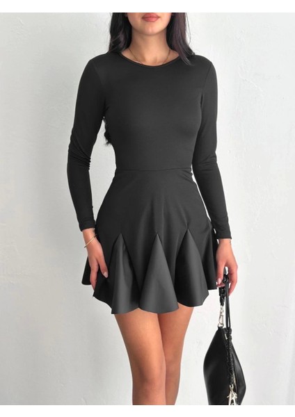 Eteği Kloş Crep Mini Elbise S1267