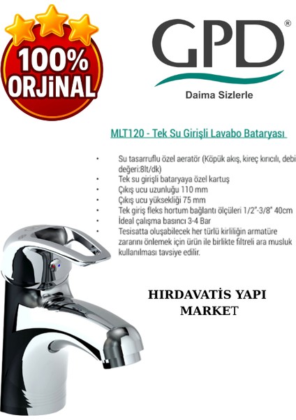 Adrio MLT120 Tek Su Girişli Lavabo Bataryası fırsatları