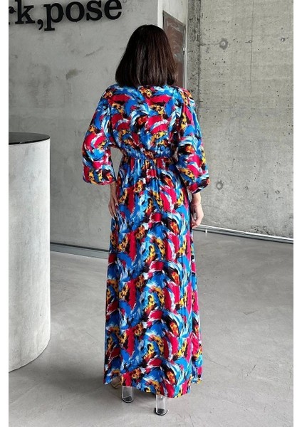 Dokuma Baskılı Yarasa Kol Elbise S8124 fiyatları