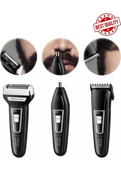 3'ü Bir Arada Tıraş Makinesi, Siyah, Profesyonel, Fonksiyonlu