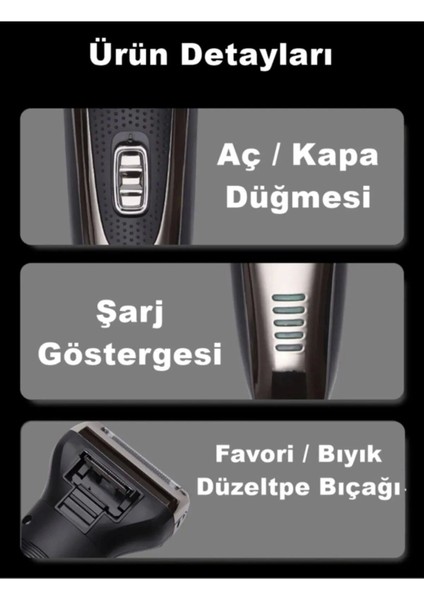 3'ü Bir Arada Tıraş Makinesi, Siyah, Profesyonel, Fonksiyonlu