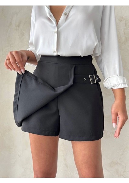 Kadın Tokalı Şort Etek Siyah S25449 fiyatları