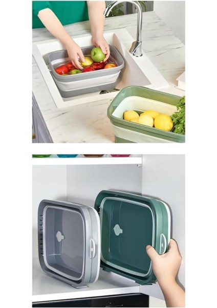 Katlanır Badya Leğen Akordiyon Katlanabilir Badya 7 Litre Gri- Beyaz
