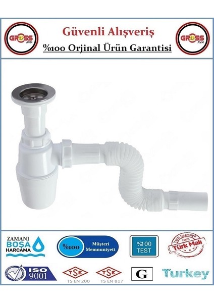 Taslı Depolu Lavabo Evye Sifonu - Körüklü - Orjinal Ürün
