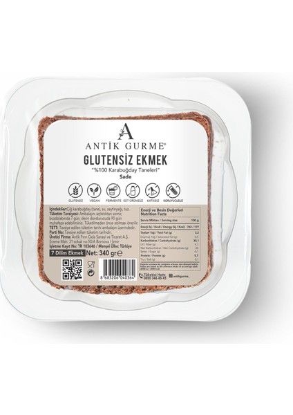 %100 Karabuğday Ekmeği (Sade) glutensiz, Yüksek lifli, Vegan Doğal EKMEK – 340GR fiyatları