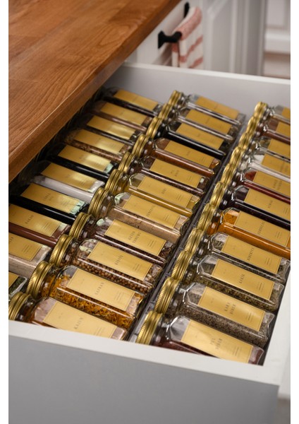 36'lı Cam Baharatlık Seti Kapaklı Etiketli Baharatlık Takımı Fırça Huni Hediyeli