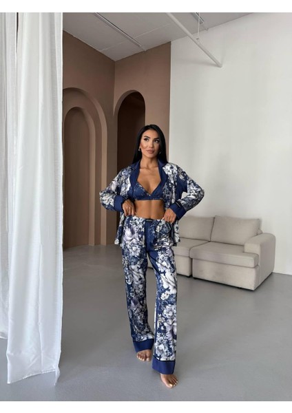 Ipek Saten Çiçek Desen Pijama Takımı modelleri