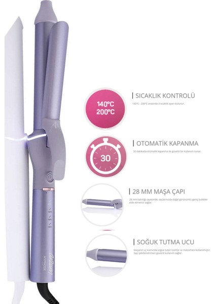 Hypnose Ionmax İyon Özellikli Saç Maşası – 28 mm Turmalin Seramik Plaka, 140-200°C Ayarlanabilir Isı