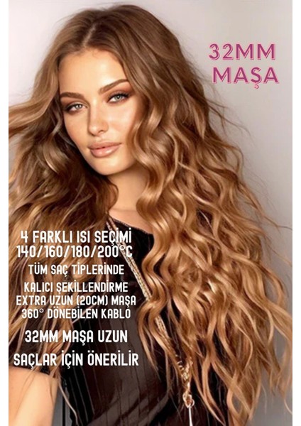 32 mm Seramik Kaplama Xl Saç Maşası, Ayarlanabilir Isı, Eldiven, 20 cm Uzun Başlık modelleri