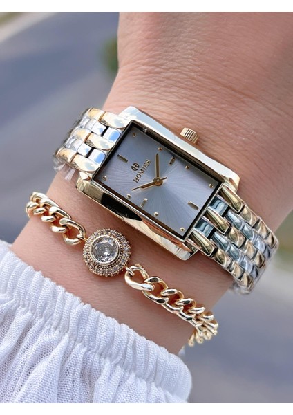 Çelik Kordon 2 Yıl Garantili 30 mt Suya Dayanıklı Kadın Kol Saati+Bileklik HM.B25531S3