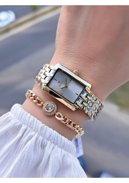 Çelik Kordon 2 Yıl Garantili 30 mt Suya Dayanıklı Kadın Kol Saati+Bileklik HM.B25531S3 fiyatları