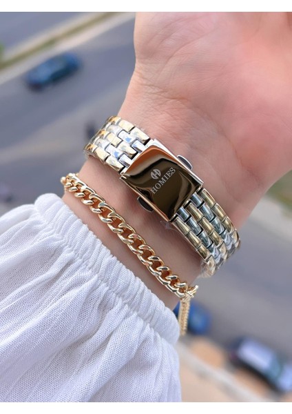 Çelik Kordon 2 Yıl Garantili 30 mt Suya Dayanıklı Kadın Kol Saati+Bileklik HM.B25531S3 modelleri