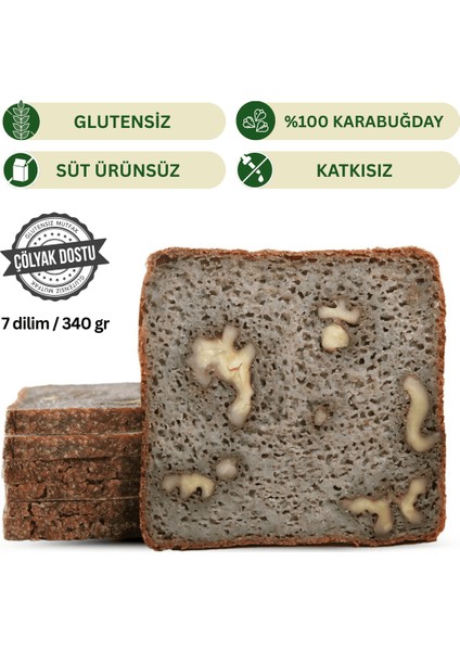 %100 Karabuğday Ekmeği Cevizli Glutensiz, Katkısız, Yüksek lifli, Vegan fermente Dilimlenmiş DOĞAL EKMEK 340 GR