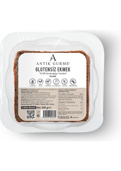 %100 Karabuğday Ekmeği Cevizli Glutensiz, Katkısız, Yüksek lifli, Vegan fermente Dilimlenmiş DOĞAL EKMEK 340 GR fiyatları