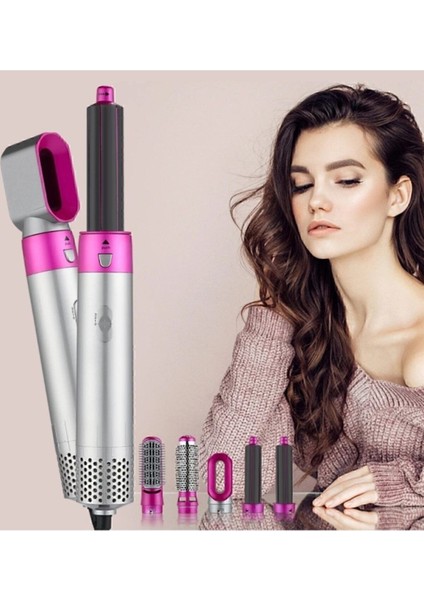 Pembe 5'li Çok Fonksiyonlu Saç Şekillendirici ve Düzleştirici Set