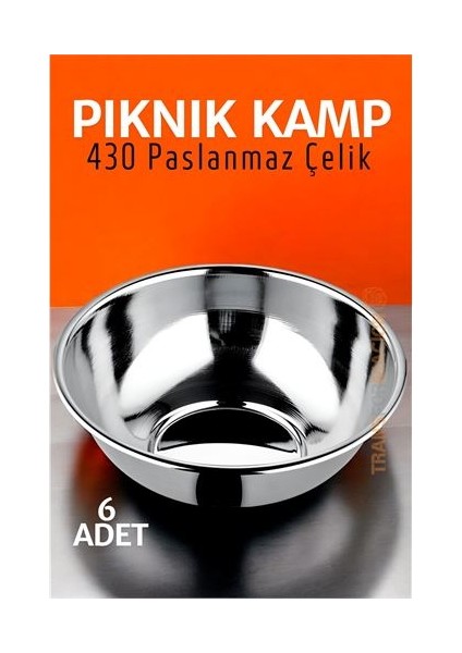 Turk Paslanmaz Çelik Yemek Tası Çorba Kasesi Kamp Piknik Tabağı 6 Adet - BLS1098-5657