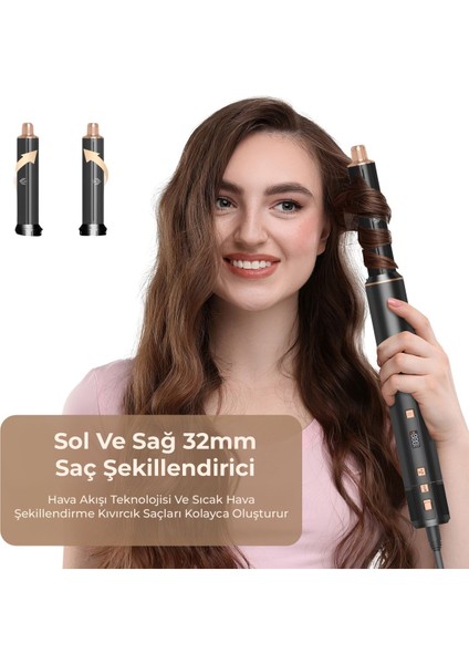 9'lu Çok Fonksiyonlu Saç Şekillendirme Cihazı, Sıcak-Soğuk Hava, Siyah indirimleri