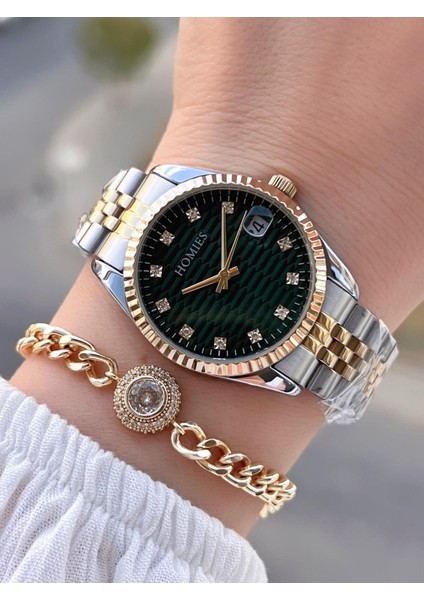 Çelik Kordon 2 Yıl Garantili 30 mt Suya Dayanıklı Kadın Kol Saati+Bileklik HM.23257.4