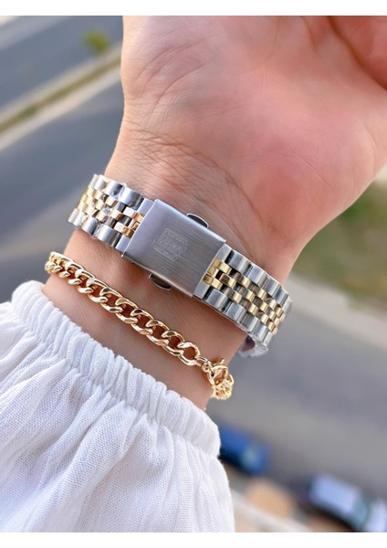 Çelik Kordon 2 Yıl Garantili 30 mt Suya Dayanıklı Kadın Kol Saati+Bileklik HM.23257.4 modelleri