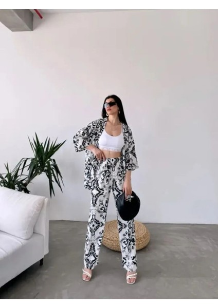 Desenli Kimono &amp; Pantolon Ikili Takım fiyatları
