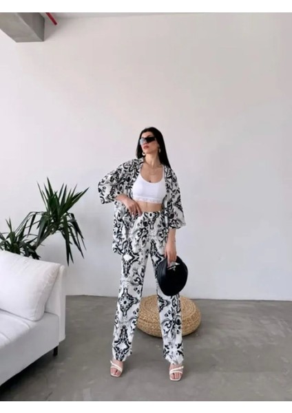 Desenli Kimono &amp; Pantolon Ikili Takım modelleri