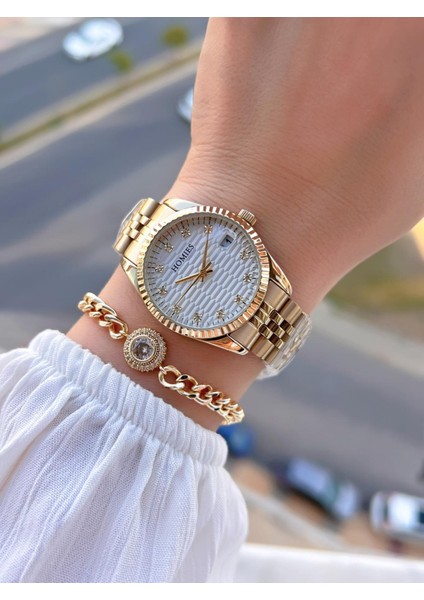 Çelik Kordon 2 Yıl Garantili 30 mt Suya Dayanıklı Kadın Kol Saati+Bileklik HM.23257.1 fiyatları