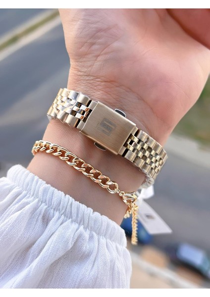 Çelik Kordon 2 Yıl Garantili 30 mt Suya Dayanıklı Kadın Kol Saati+Bileklik HM.23257.1 modelleri