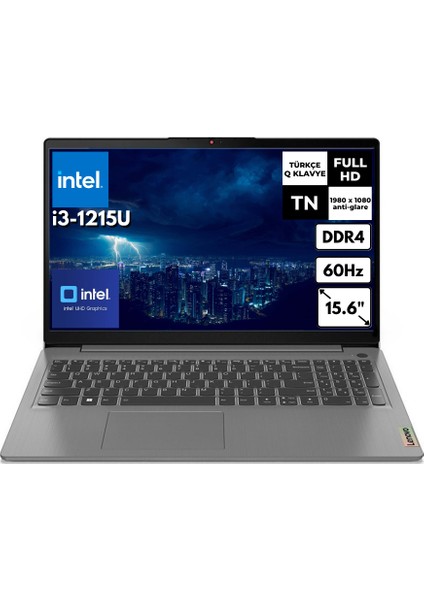 Ideapad 3 15IAU7 I3-1215U 8 GB 256 GB SSD UHD Graphics 15.6" Fhd Windows 11 Home Taşınabilir Bilgisayar 82RK018GTXAT26