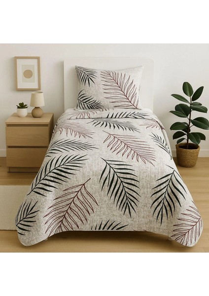 %100 Pamuk Tek Kişilik Pike Seti Elyaf Dolgulu Kapıtone Yaprak Desenli