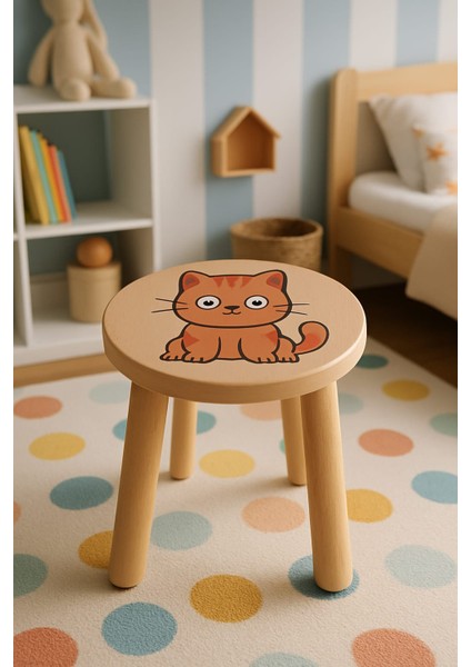 Kedi Görselli Çocuk Taburesi