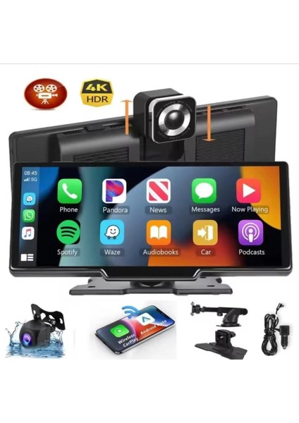 Kablosuz Car Play Ekran + Dvr Ön + Arka Kaydedici Dokunmatik Ekran Multimedi 10.26 Inç