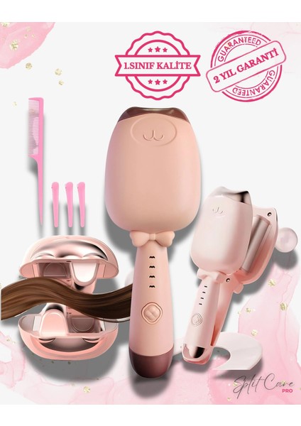 Pembe Kedi Figürlü Isı Ayarlı Saç Maşası, Kalın ve Ince Bukle Yapıcı