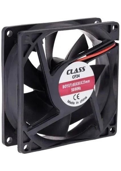 CF-241 DC12V 80X80X25MM Aksiyel Fan - 20CM Siyah-Kırmızı Güç Kablolu