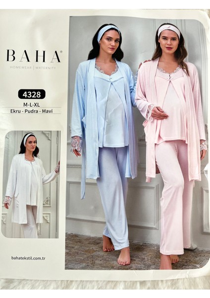 Hamile Lohusa 3 Lü Pijama Takımı -Mavi