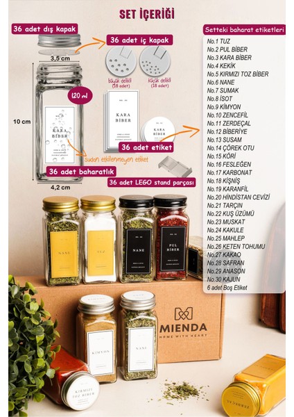 36'lı Şeffaf Lego Standlı Cam Kapaklı Baharatlık Seti Etiket Fırça Huni Hediyeli fiyatları