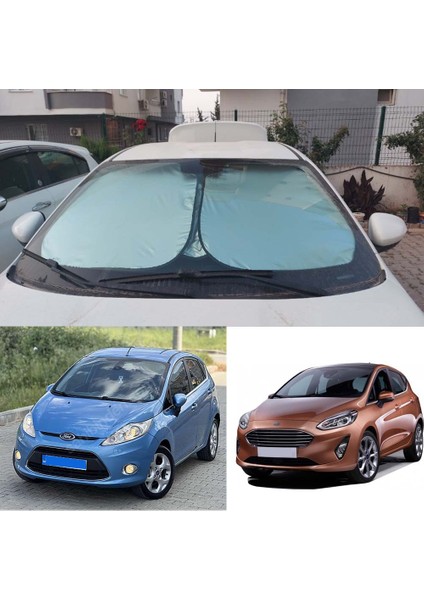 Ford Fiesta 2013 - 2017 Için Uyumlu Titanyum Gümüş Oto Güneşlik 142 x 90 cm