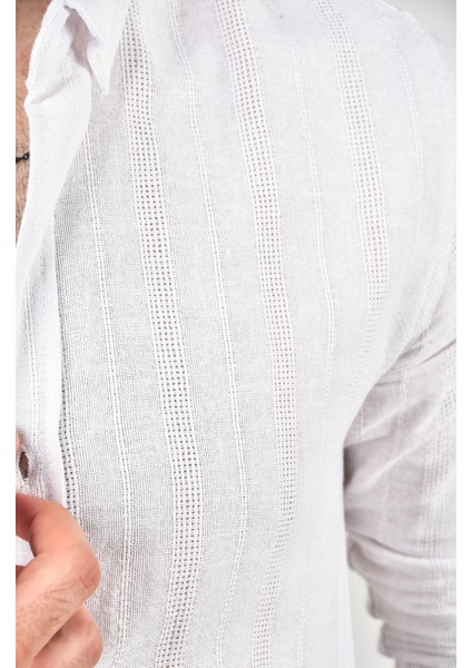Slim Fit %100 Pamuk Keten Gömlek Dar Kesim Dokulu Keten Gömlek 2501301 fırsatları