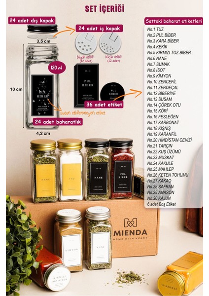 24'lü Cam Baharatlık Seti Kapaklı Etiketli Baharatlık Takımı Fırça Huni Hediyeli fiyatları