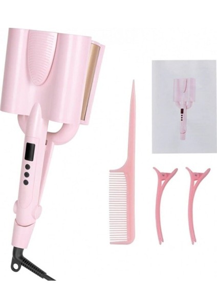 Su Dalgası Saç Maşası 32MM, Wag Tipi, Pembe Renkli, Şık ve Kullanışlı Tasarım