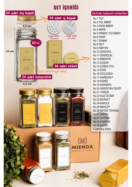24'lü Cam Baharatlık Seti Kapaklı Etiketli Baharatlık Takımı Fırça Huni Hediyeli fiyatları